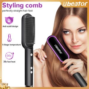 2-in-1 Hot-Air Hair Styling Comb Straightener Hair Brush-641-Black