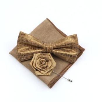Cork Wood Bow Tie Set Men`s Novelty Handmade Floral Bowtie Brooch For Groom Wedding Party Retro Suit
