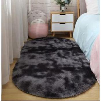 Oval Plush Carpet 80x120cm - Black