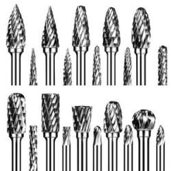 Double Cut Carbide Rotary Burr Set 20Pcs Die Grinder Bits 1/8 inch Shank Tungsten Carbide Cutting Bu