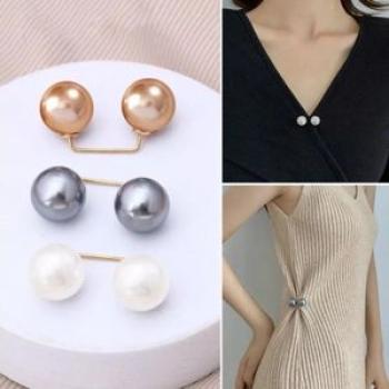 3 Pieces Faux Pearl Brooch Neckline Cardigan Pearl Buckle Pin for Banquet Wedding Dresses Skirts NO5
