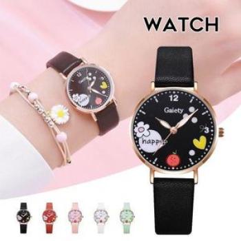 Ladies Watch Bracelet Set PU Belt Digital Quartz Watch Girls