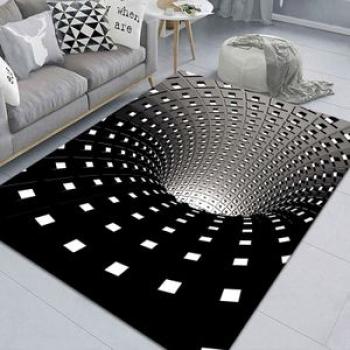 3D Geometric Stereo Trap Vision Living Room Bedroom Carpet,Size: 40x60cm - Black