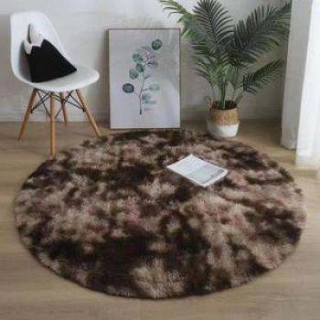 Round Plush Carpet 80x80cm - Dark Brown