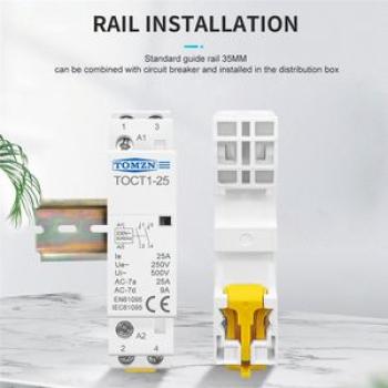 TOMZN TOCT1-25 2P 25A 220V/230V 50/60HZ Din Rail Household Ac Modular Contactor 25A 2NO AC Contactor