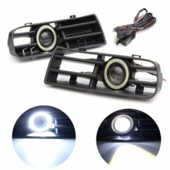 Pair Front Bumper White Halo Ring Fog Light Lamp Grille For VW Golf MK4 98-04