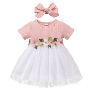Toddler Baby Girl Party Pricess Dress Floral Print Short Sleeve Tulle For 1-3 Years