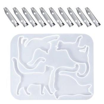DIY Crystal Epoxy Kitten Brooch Silicone Mold Lucky Cat Clothing Bag Pendant Earring Jewelry Resin M