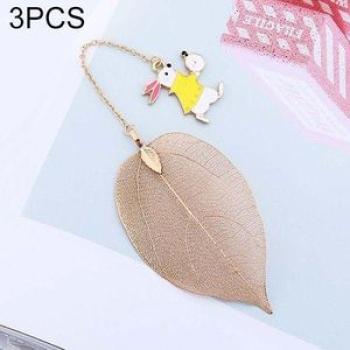 3 PCS Cute Cartoon Leaf Texture Metal Bookmark Business Gift Student Stationery(Rabbit)