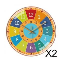 2Pcs Wall Clock Telling Time Teaching Clock Non-Ticking Kid Learning