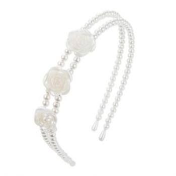 Bridal Sweet Headband Elegant Pearls Hairband with Rose Shape for Banquet Wedding Dresses Skirts,Whi