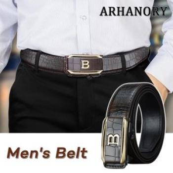 Belt for Men Automatic Buckle Business Belts Leather - Dark Brown