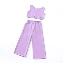 Kids Little Girls Clothing 2 Pieces Sets Cotton Solid Casual TshirtElastic Waist Pants Young Childre