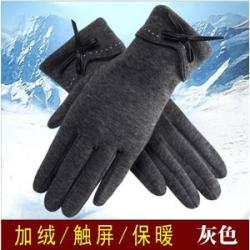 Winter gloves women`s bowknot gloves non-inverted fleece gloves solid color riding gloves plus fleec