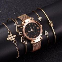 5Pcs Women`s Magnetic Starry Sky Watch + Bracelet