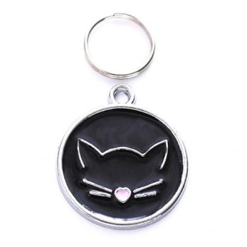 Cute Cat Face Zinc Alloy Pet ID Tag Mini Dog Collar Pendant black