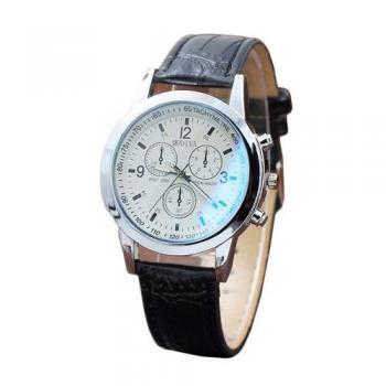 Luxury Leather Wrist Watch - Black/White
