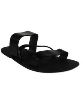 Leather Flat Slippers - Black