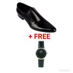 Leather Slip On Shoes - Black