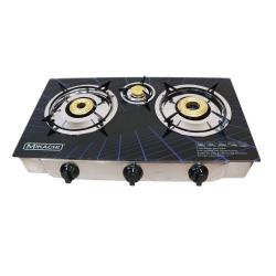 0563B Tempered Glass Top Gas Cooker - 3 Burner Black