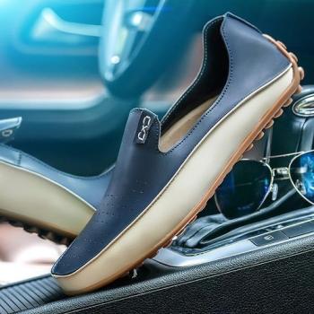 Leather Mens Flats Shoes Breathable Casual Loafers Slip-On Blue