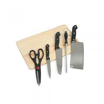 Knife Set with Wooden Chopping Board - 6 Pieces