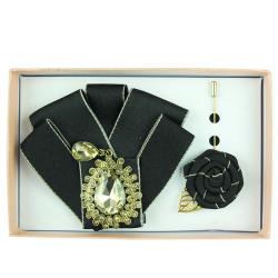 Rhinestone Detail Bow Tie Set - Black