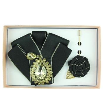 Rhinestone Detail Bow Tie Set - Black
