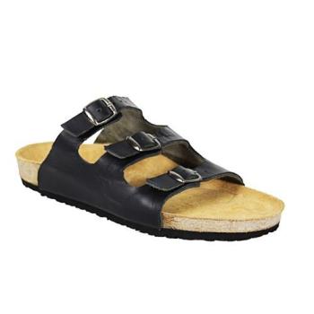 Triple Strap Leather Slippers - Black