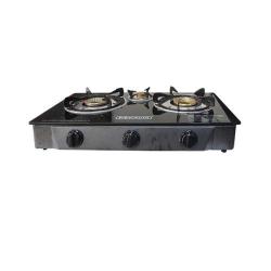 026 Tempered Glass Top Gas Cooker - 3 Burner Black