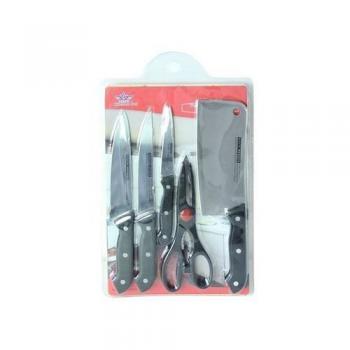 Knife Set With Wooden Chopping Board - 6 Pieces Black
