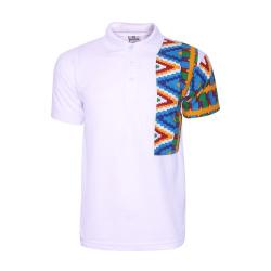 African Print Detail Short Sleeve Polo Shirt - White, Victan Power