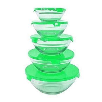 Heat Resistant Glass Storage Bowl Set - 5 Pieces - Green