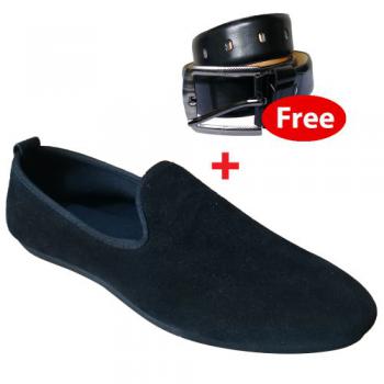 Slip On Casual Loafer + Free Belt - Black
