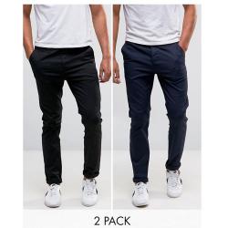 2 Piece Slim Fit Chino Trousers - Black / Navy Blue