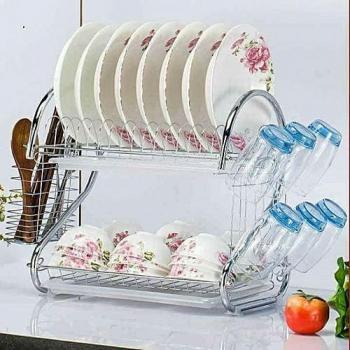 Durable Double Layer Dish/Plate Rack - Silver