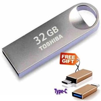 Metallic USB 2.0 Pendrive - 32GB + FREE Type-C Adapter- Silver