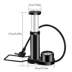 Portable Bike Foot Pump Inflator With Gauge - Black/Silver