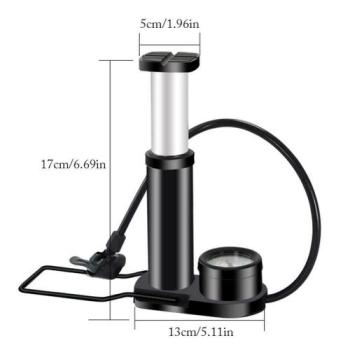 Portable Bike Foot Pump Inflator With Gauge - Black/Silver