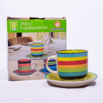 Ceramic Cups & Saucer Set  - 8 Pieces - Multicolour