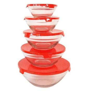 Glass Storage Bowl - 5 Pieces - Red