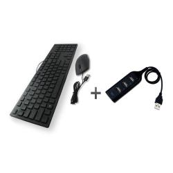 USB Wired Keyboard & Wired Mouse Bundle - Black + Free 2.0 USB Hub