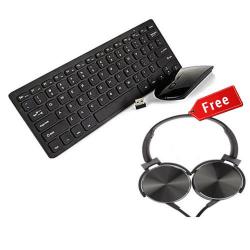 Wireless Keyboard & Mouse Combo  + Free Wired Headphone - Black
