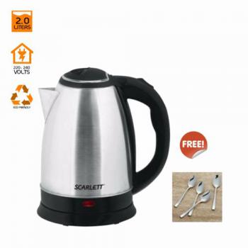 Stainless Steel Electric Kettle + Free Set Of Spoons - 2.0L - Silver