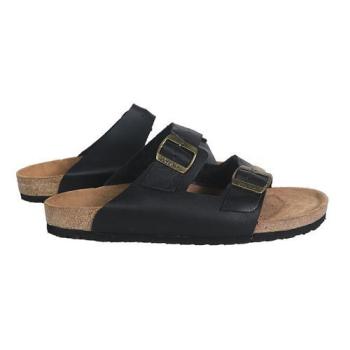 Double Strap Leather Slipper - Black