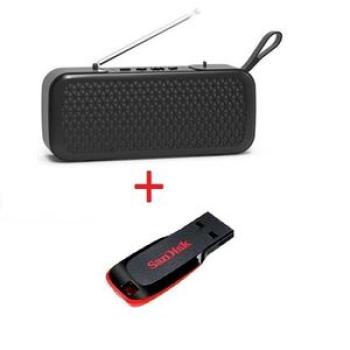 Rechargeable L8 Portable Radio Bluetooth Speaker - Black + Free 8GB Pen Drive