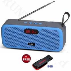 Rechargeable L8s Portable Bluetooth Speaker - Blue + Free 8GB Pen Drive