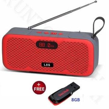 Rechargeable L8s Portable Bluetooth Speaker - Red + Free 8GB Pen Drive