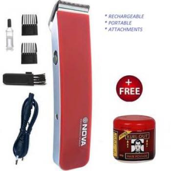 Rechargeable Professional Mini Hair Clipper - Red + Free Hair Cream
