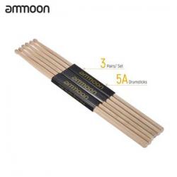 ammoon 3 Pair of 5A Wooden Drumsticks Drum Sticks Fraxinus